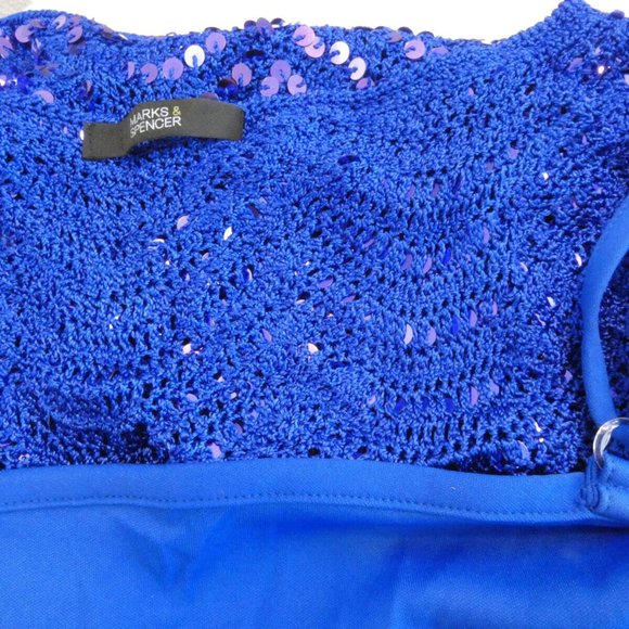 Blue PROM Dress Size 8 Crochet Lace Sequins Rare Sexy British Statement Gorgeous - Picture 8 of 12